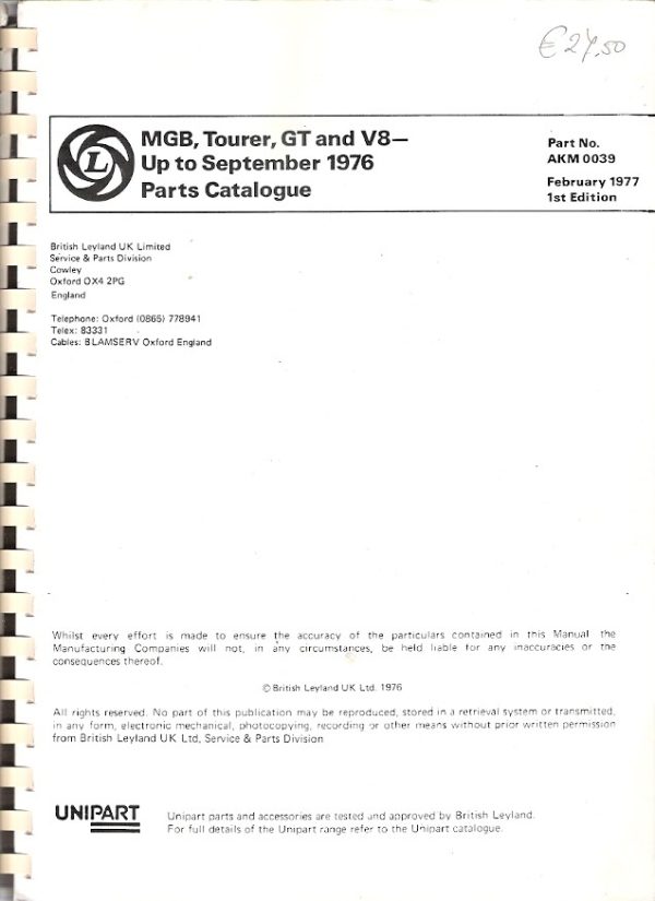 MGB, Parts Catalogue Frenky Autodokumentatie